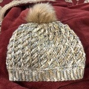 Loops Threads Faux Fur Pom Pom White Beige Tan Craft Accessory DIY Crochet Hat